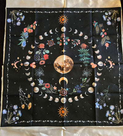 Tissu autel phases lune - nappe tarot divination oracle wicca spiritualité