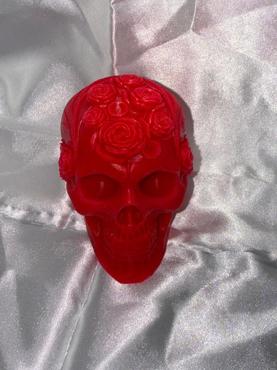 Bougie Crâne avec Rose - Décoration Gothique Romantique Élégante
