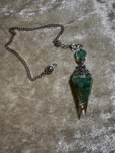 Pendule harmonisation cristal vert cuivre - guérison chakra cœur lithothérapie