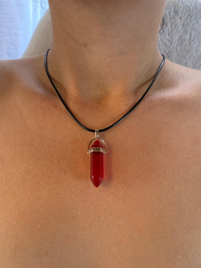 Collier pendentif pierre rouge jaspe - vitalités courage ancrage chakra racine