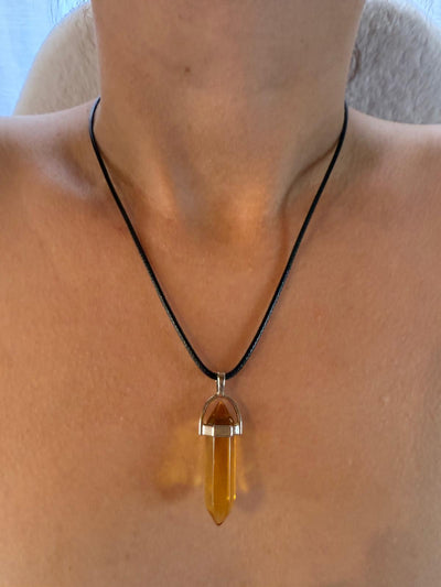 Collier pendentif citrine dorée - pierre abondance prospérité joie lithothérapie