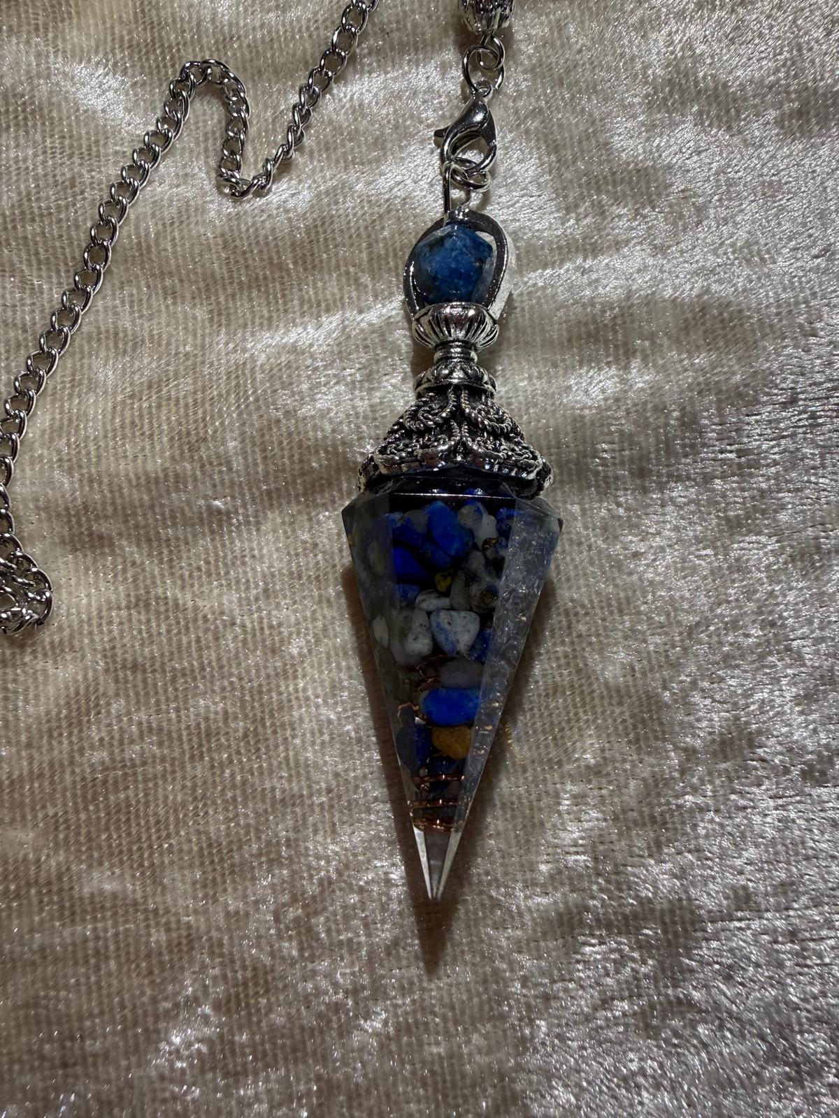 Pendule divinatoire orgonite lapis lazuli - sagesse intuition chakra 3ème oeil 