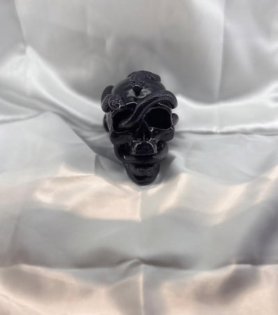 Bougie Crâne Noir avec Serpents - Décoration Gothique et Ésotérique