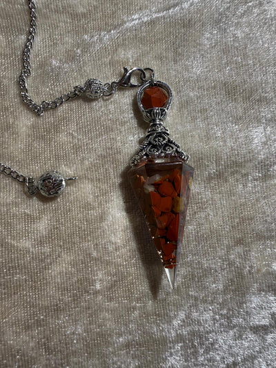 pendule divinatoire résine jaspe rouge - ancrage vitalité énergie chakra racine