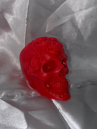 Bougie Crâne avec Rose - Décoration Gothique Romantique Élégante