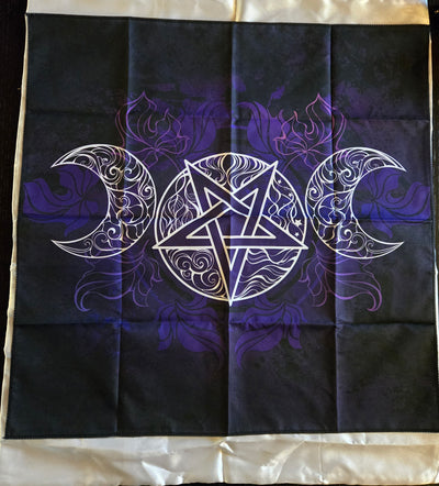 Tissu autel wicca triple lune pentacle - nappe rituel protection déesse