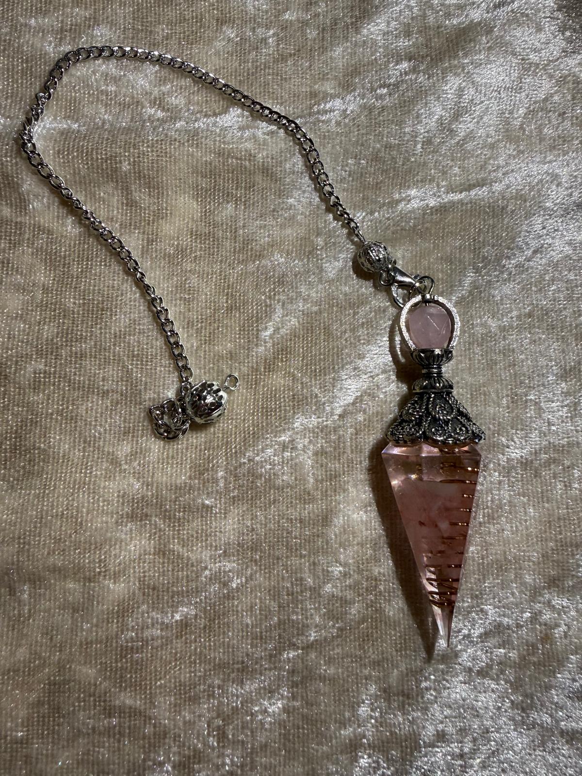 pendule divinatoire quartz rose cuivre - amour inconditionnel paix chakra coeur