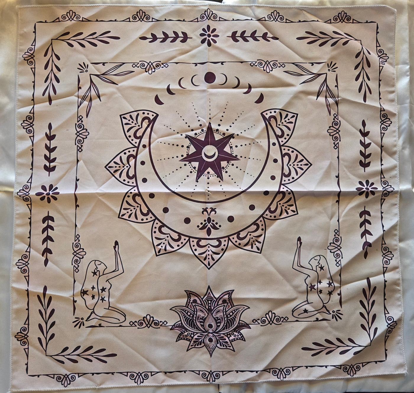 Tissu autel phase lune déesse fleur lotus - nappe rituelle divination racle