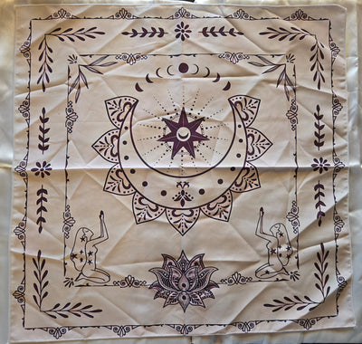 Tissu autel phase lune déesse fleur lotus - nappe rituelle divination racle